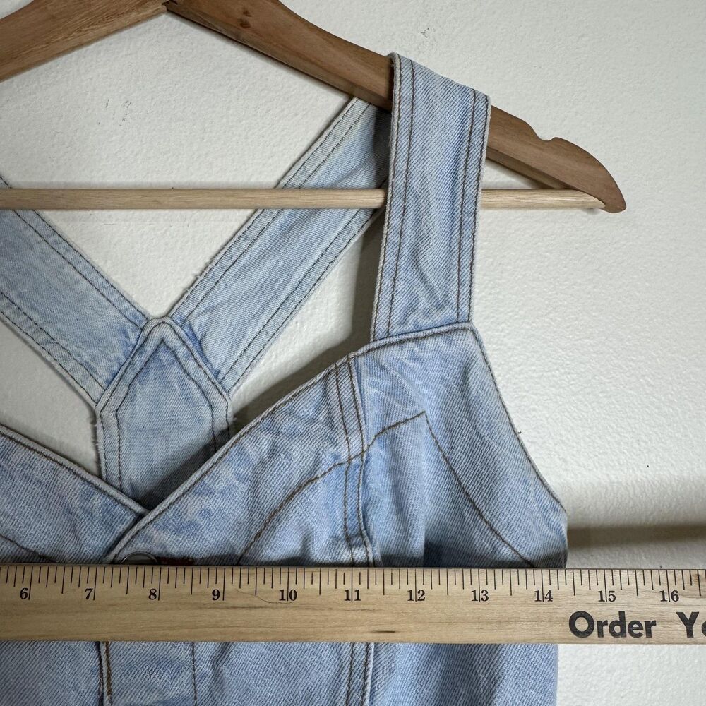 Vintage Bongo Dress Womens 5 Light Wash Denim Button Front Crossback Mini 90s - Picture 5 of 11
